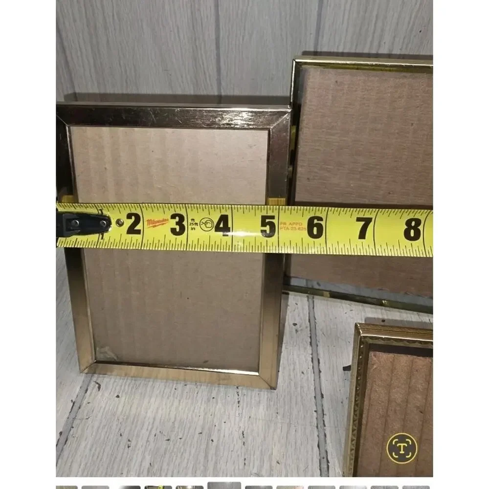 Vintage MCM Metal Brass Picture Frames Freestanding Wall Hanging Gold Set Of 3
